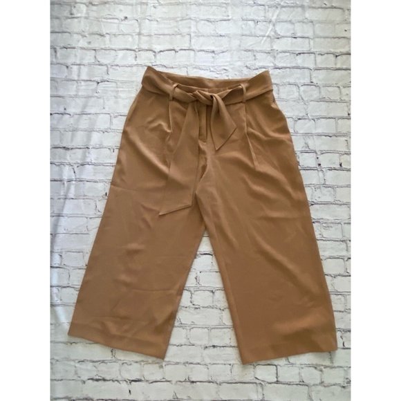 Alfani Womens Wide Leg‎ Cropped Culotte Belted Tan Camel Sz 10 Retro High Waist - Picture 1 of 16